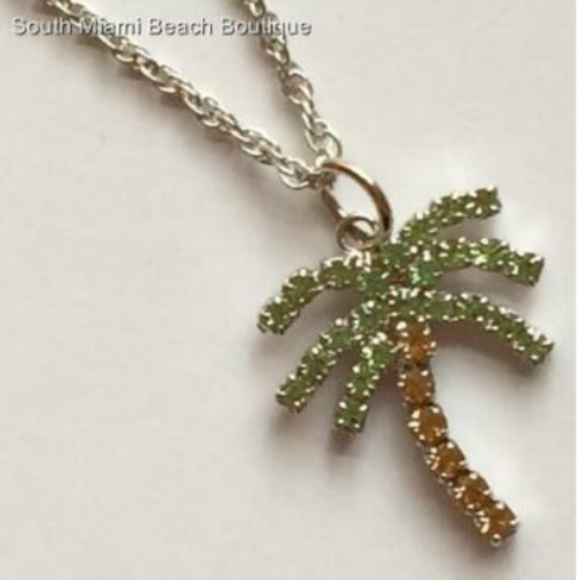 Crystal Palm Tree Necklace 24" Silver Plated Coconut Island X-Long Beach - Picture 4 of 8